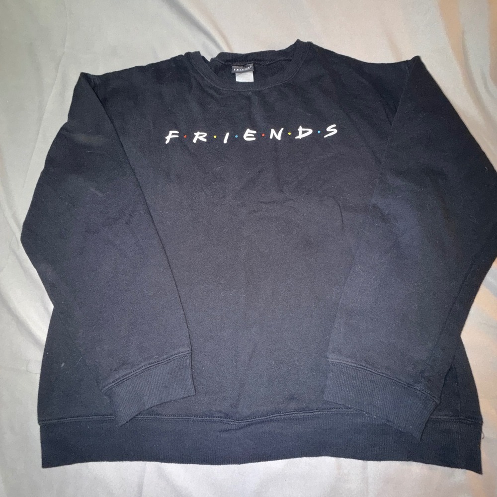 Friends Sweatshirt Womens‎ L Black Good Embroidered Logo 90s TV Show Pullover
